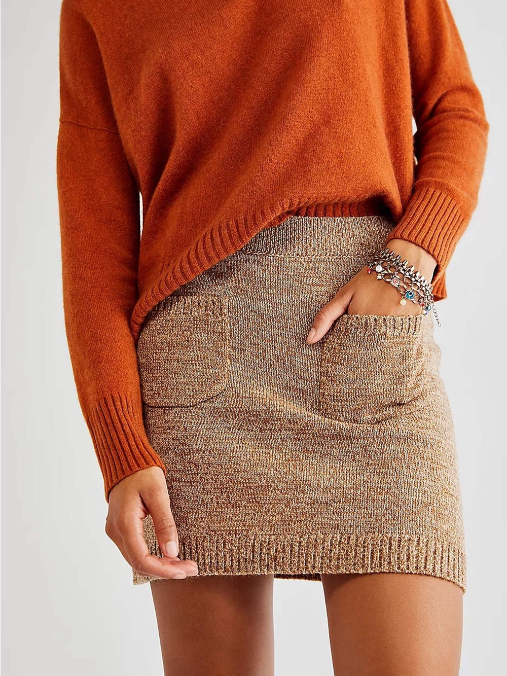 Free People We The Free Solid Viola Sweater Mini Skirt Chestnut Combo M ($68)